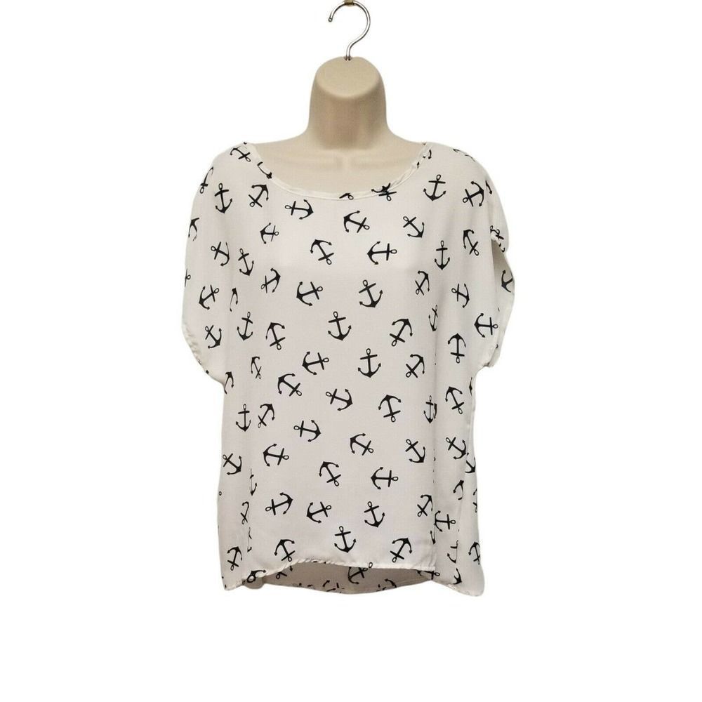 COPY - Nautical Sailor Anchor Print Top Women Size XL White Blue